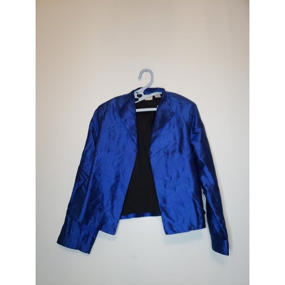 Bleu Bayou Jackets & Blazers - Bleu Bayou Womens M Formal Jacket Shiny Lined Bright Blue 100% Silk Open Front